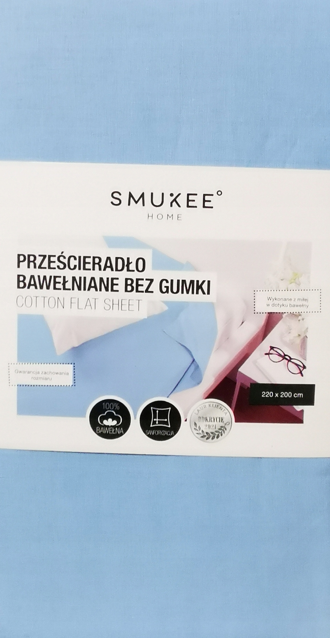 

Prześcieradło bawełniane bez gumki 220x200cm nieb