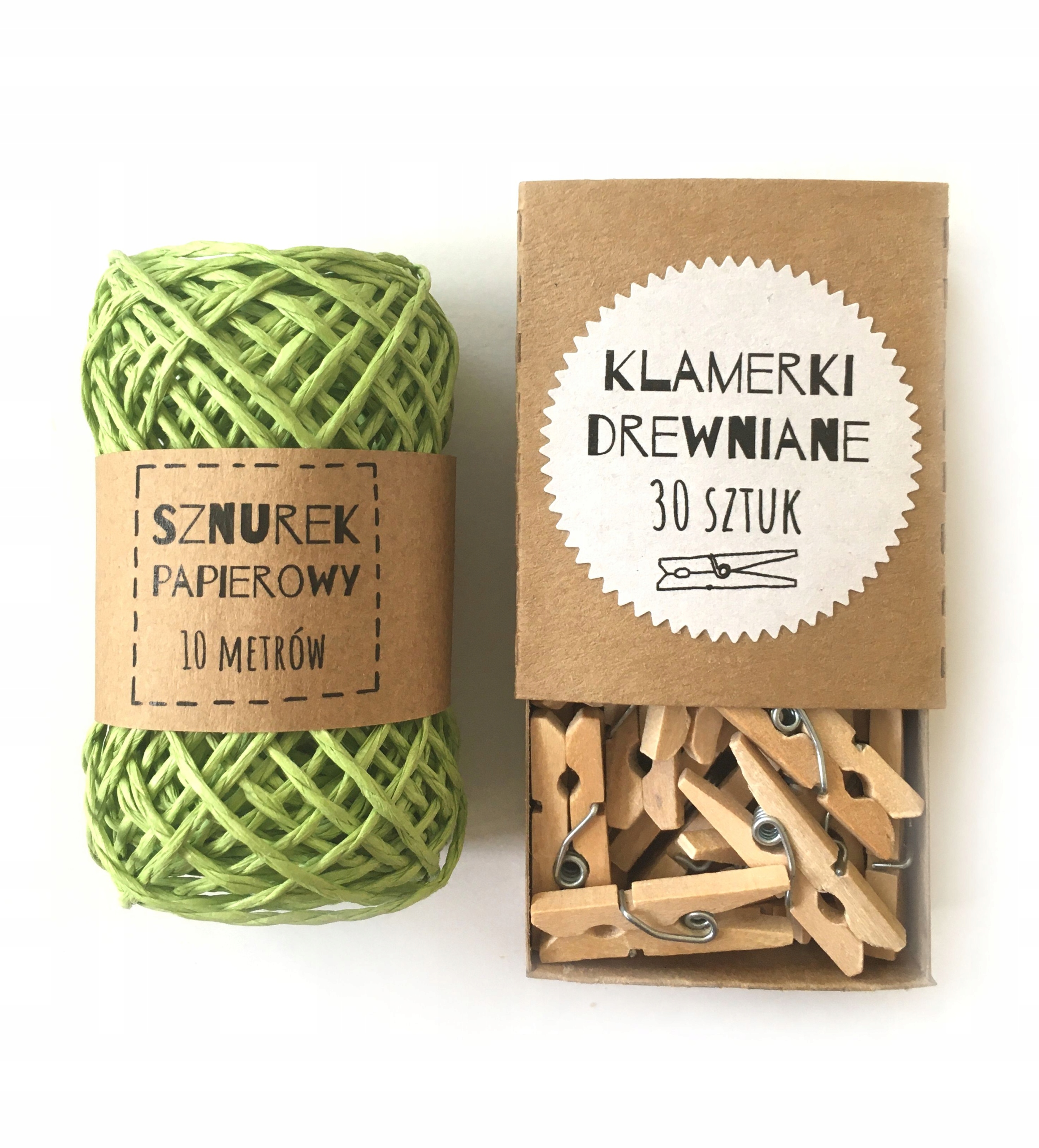 

Sznurek papierowy 10 m klamerki drewniane 30 szt