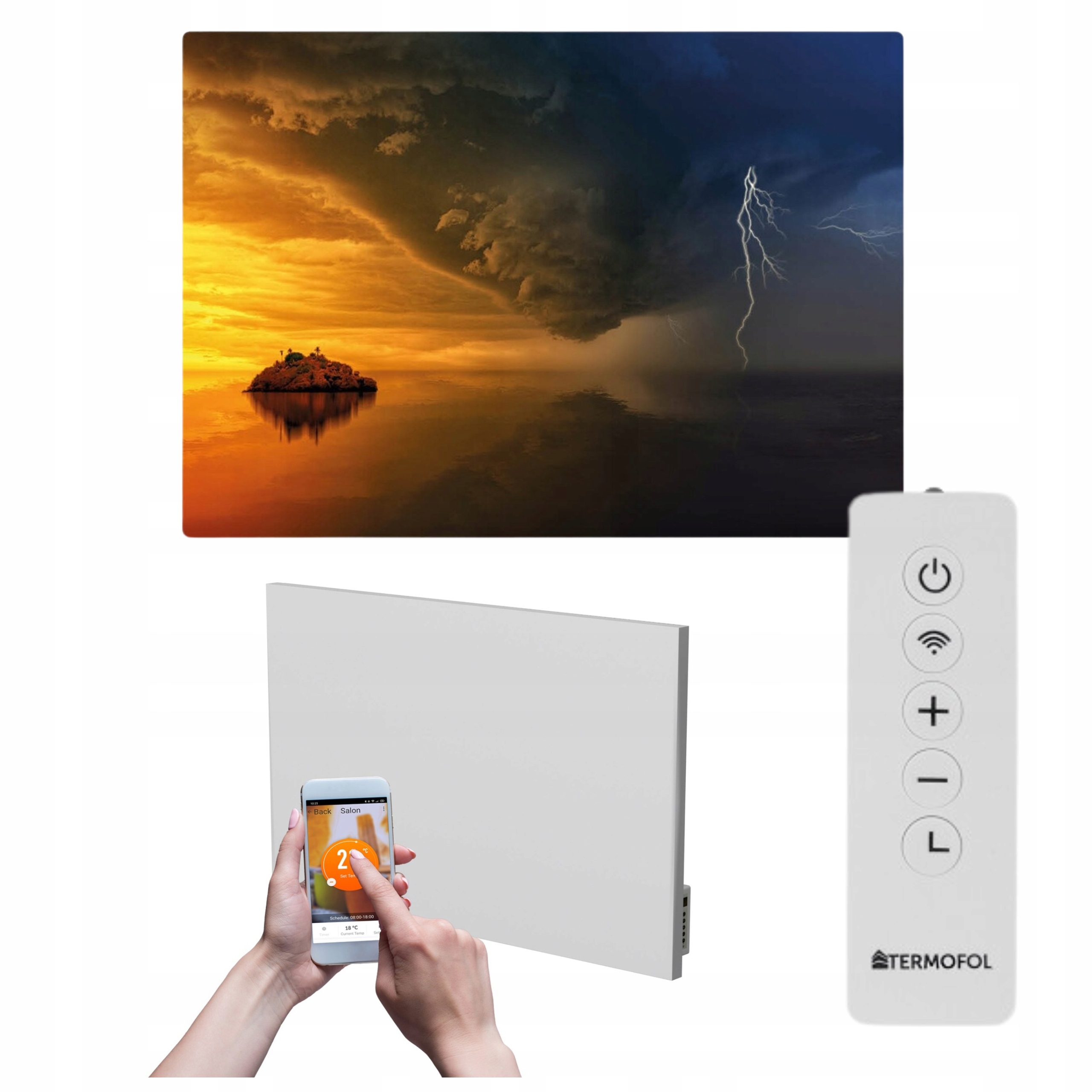 Infračervený ohrievač obraz búrka blesk 500 W 85x60 cm WiFi