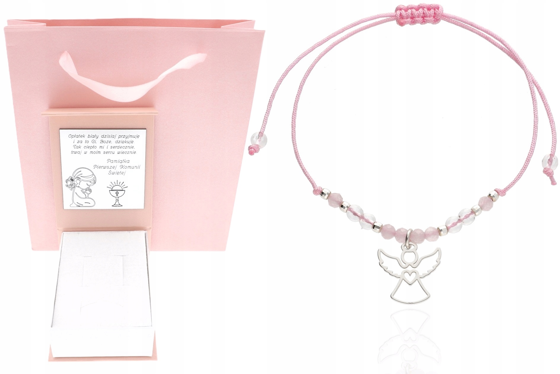 Náramek s andělem kameny Svaté Přijímání křest 4 barvy Gravírování