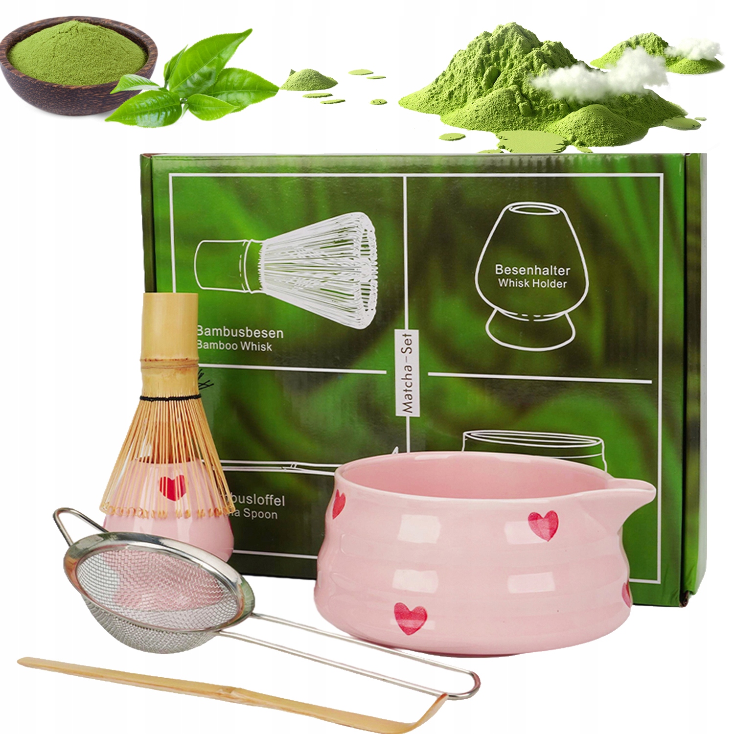 Levně Bambusová Sada Na Výrobu Matchy Miska Mixér Lžíce Stojan Praktický