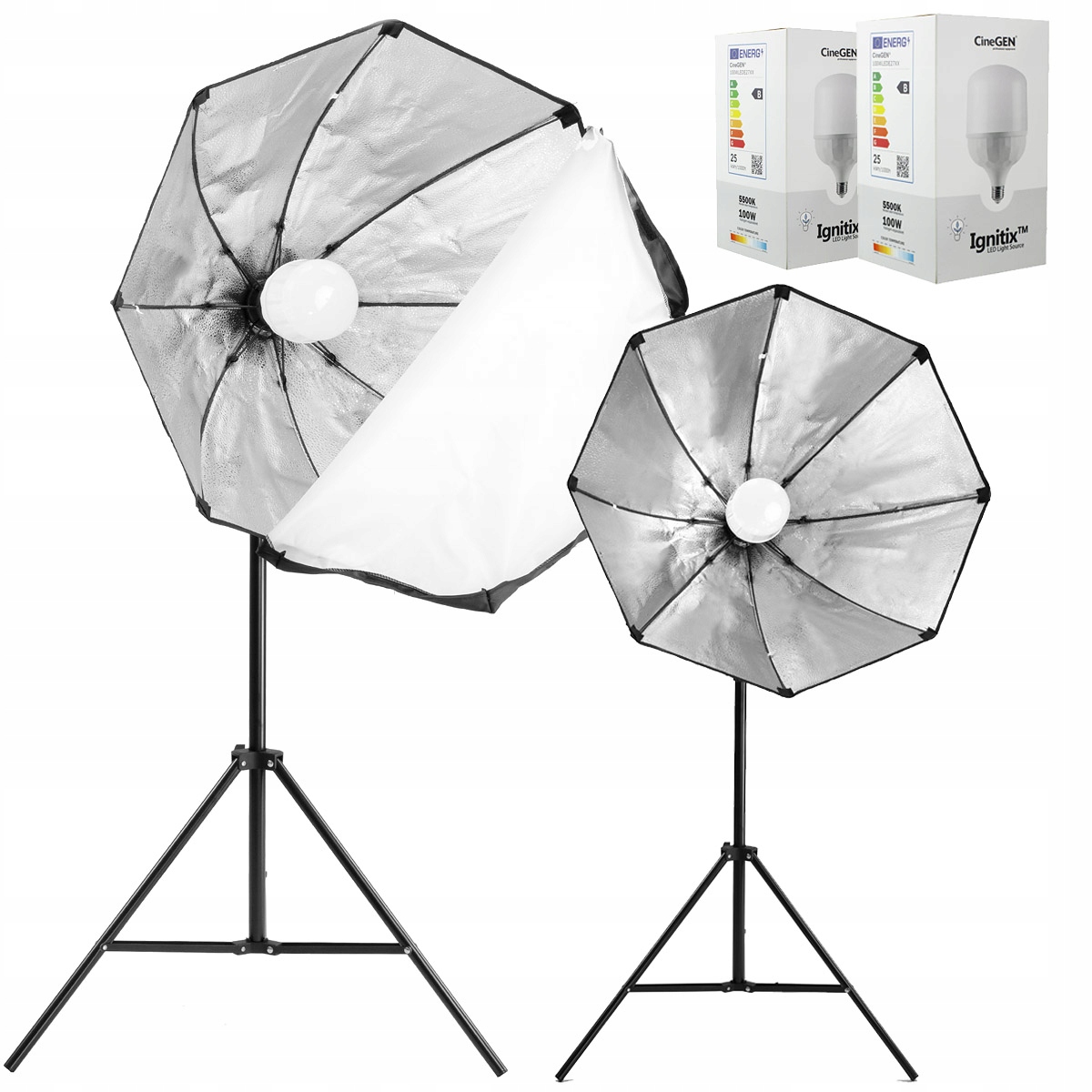2x Jasná Led Lampa Velký softbox 90 cm Žárovka 100 W Stativ