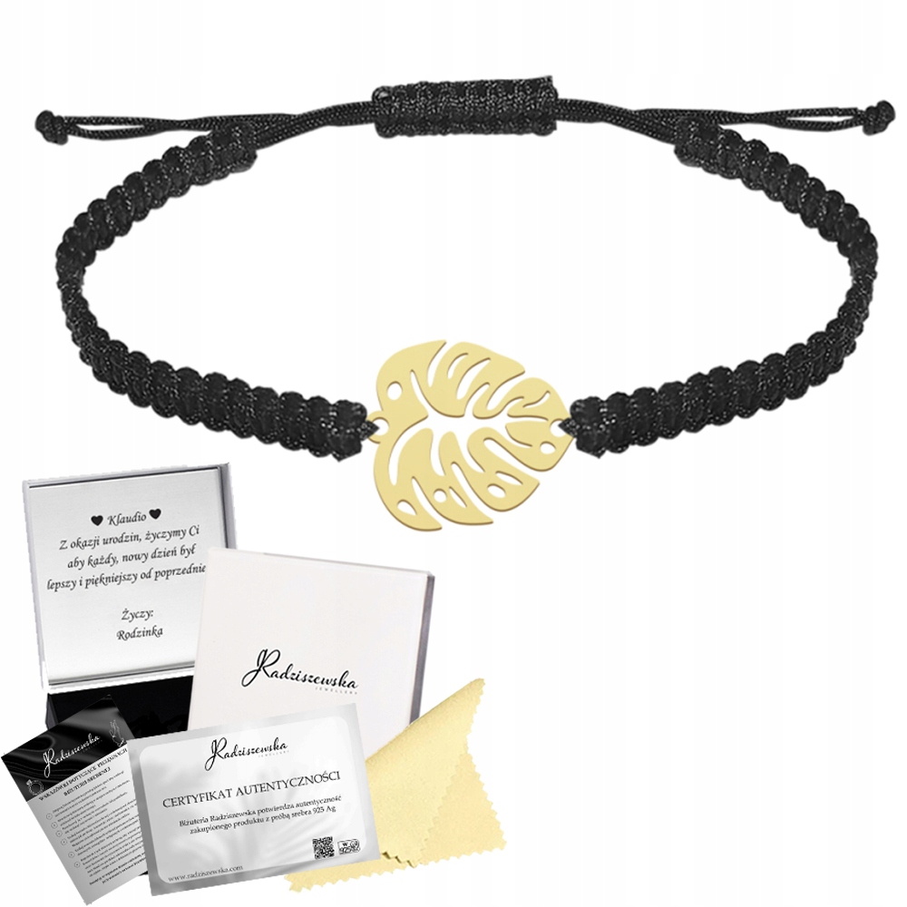 Náramek Zlatý List Monstery Dárek Šňůra 925 Žena Věnování