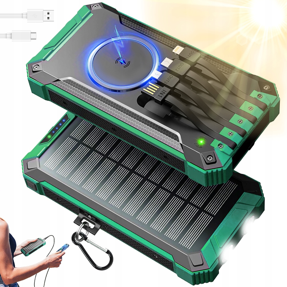 Powerbanka Nabíječka Solární Indukční Panel 26800 mAh 4xUSB Svítilna 2x Led