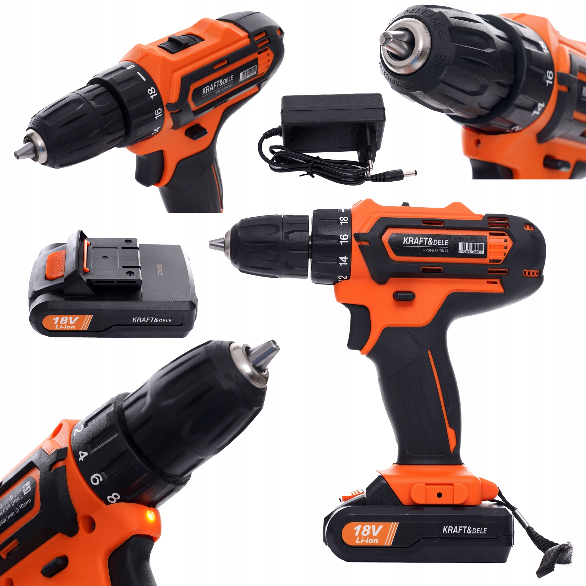 Wkrętarka Wiertarka Akumulatorowa 18V 1100 rpm Bateria Ładowarka Kraft&Dele