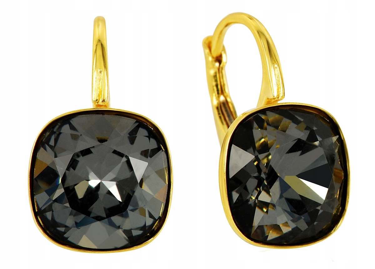 

Kolczyki złote srebrne kwadrat czarne Swarovski