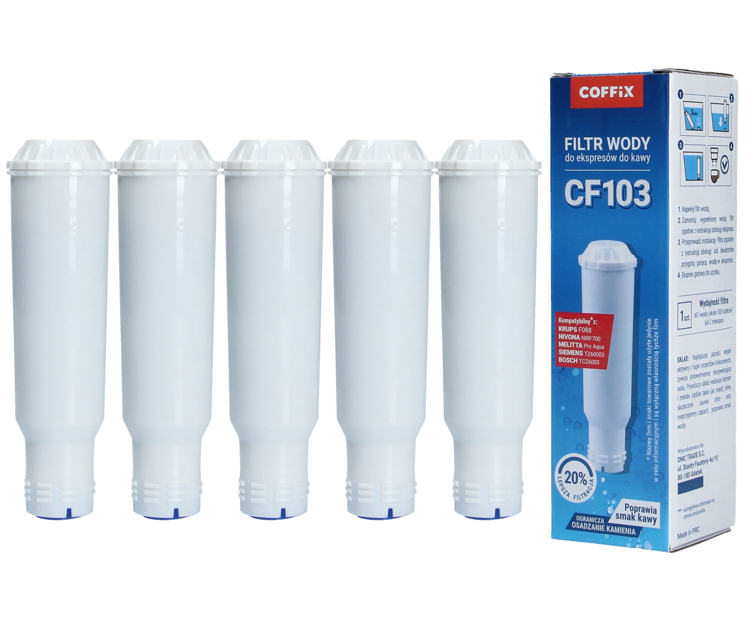 Coffix CF103 komplet 5 szt Filtr Zamiennik Do Krupsa, Nivony, Melitta