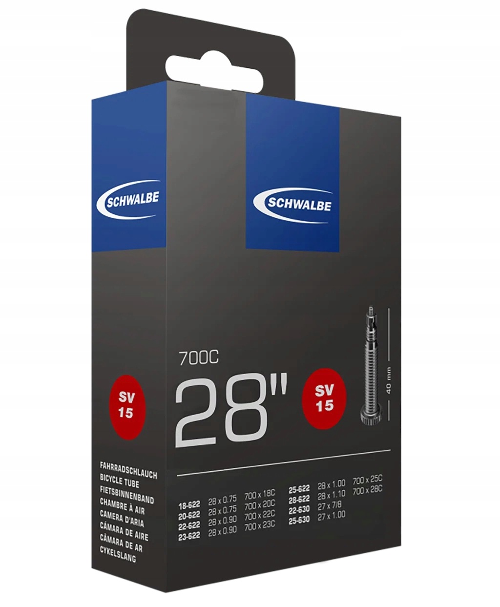 Dętka rowerowa szosowa gravel Schwalbe 28/700x18-28C FV40mm presta