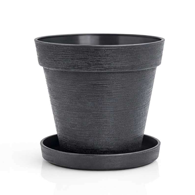 Doniczka LOFT 12 cm + Dopasowana Podstawka, Stylowy Zestaw EKO, ANTRACYT