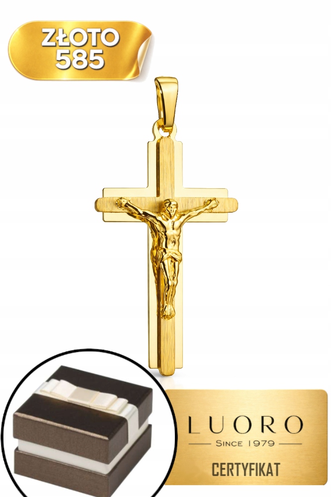 Zlatý Křížek 585 14K Saténová Lesklá Vazba 3,2 CM Elegantní