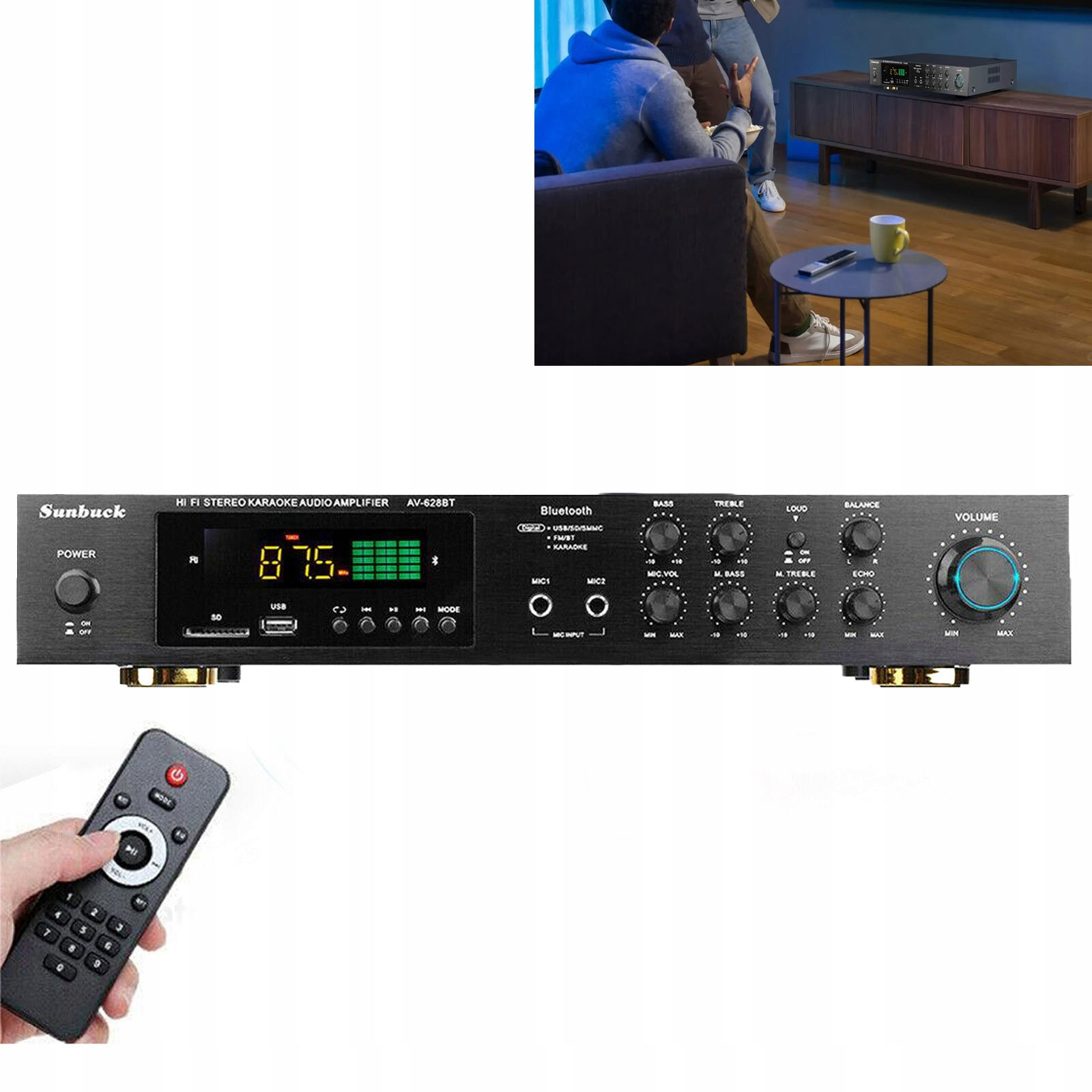 Hi-Fi zesilovač Auna AV-628BT, Fm Usb stereo, 600 W, Bluetooth