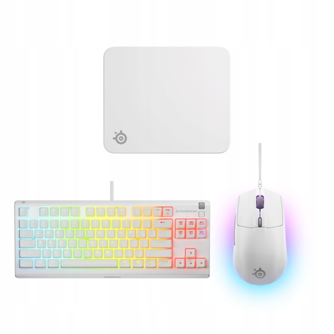 Gamingowy Zestaw SteelSeries Apex 3 TKL White + Rival 3 Gen 2 White + QcK M