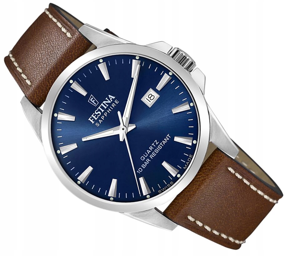 Pánské Hodinky Festina F20025/3 Swiss Made Elegantní Safírové Sklíčko S Datem Na Řemínku