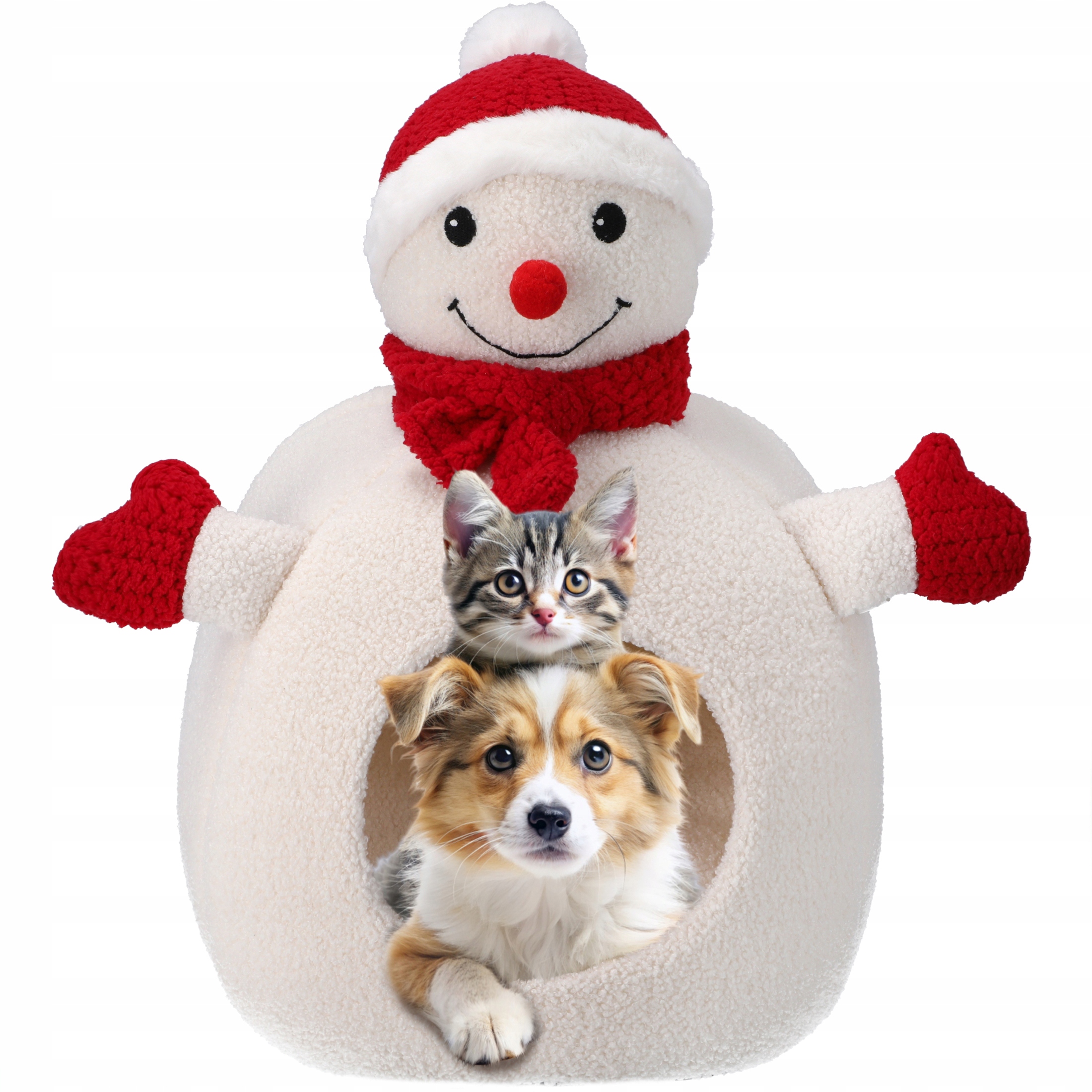 Levně Pelíšek Pro Zvířátka Domeček Kočka Pes Vánoční Sněhulák Měkký Dům