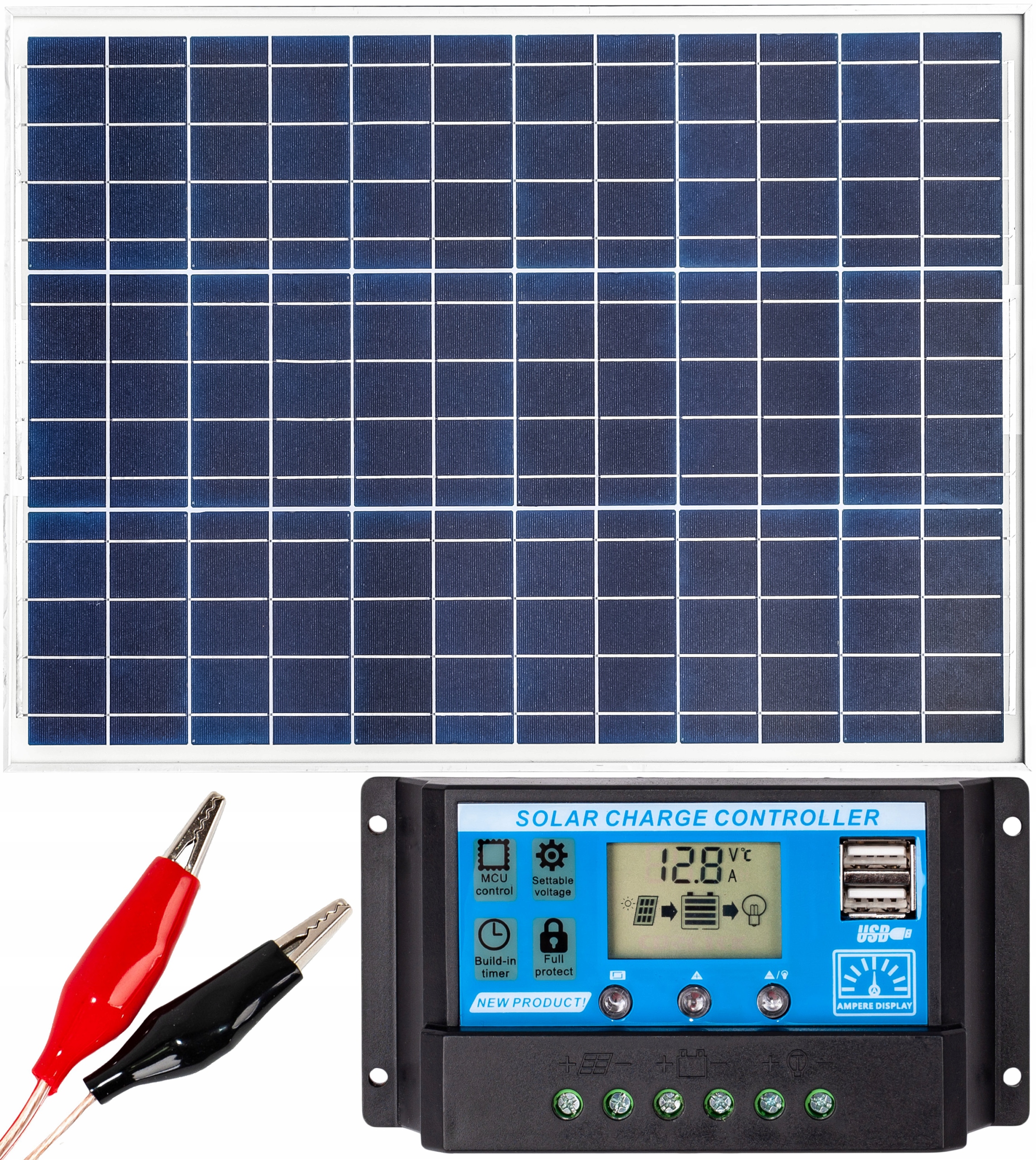 PANEL SOLARNY BATERIA SŁONECZNA 50W 12V REGULATOR 20A