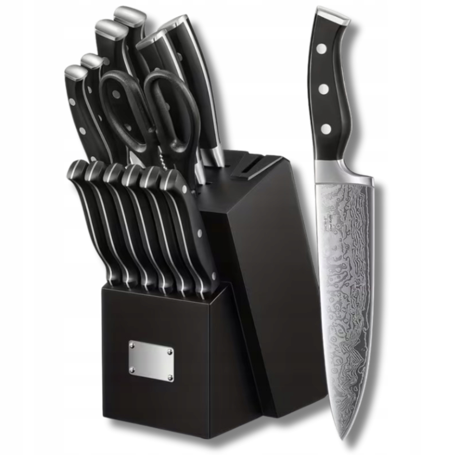 Sada Kuchynských Nožov 14 El. v japonskom štýle v elegantnom čiernom bloku