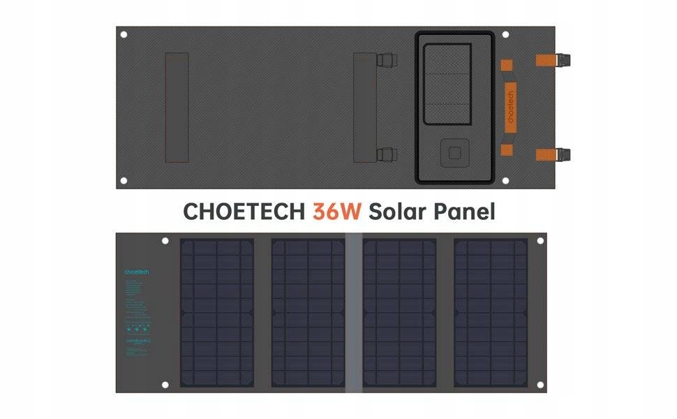 CHOETECH ŁADOWARKA SOLARNA KOLEKTOR BATERIA 36W USB-A USB-C QC PD 3.0 36W Szerokość panelu solarnego 24 cm