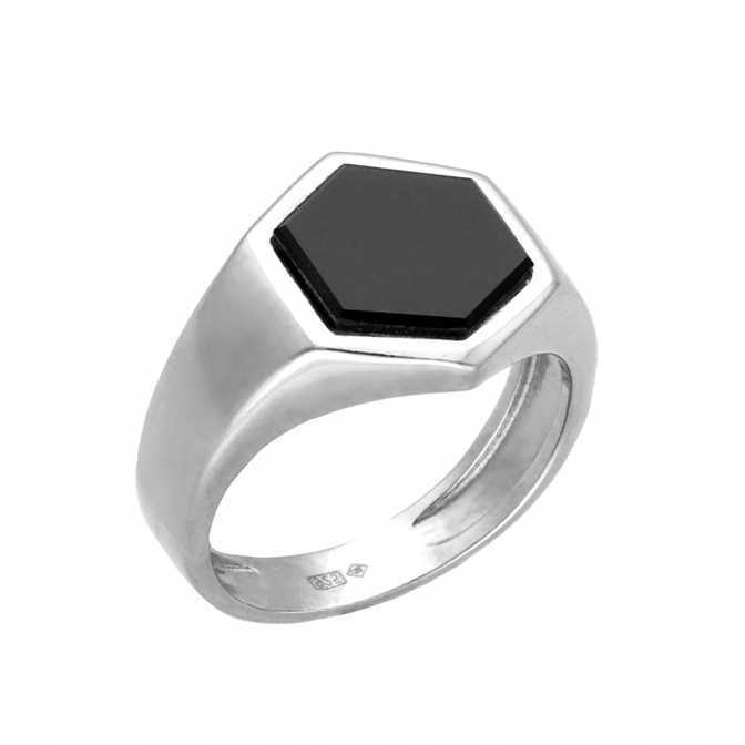 Signet s černým kamenem stříbro vel. 21