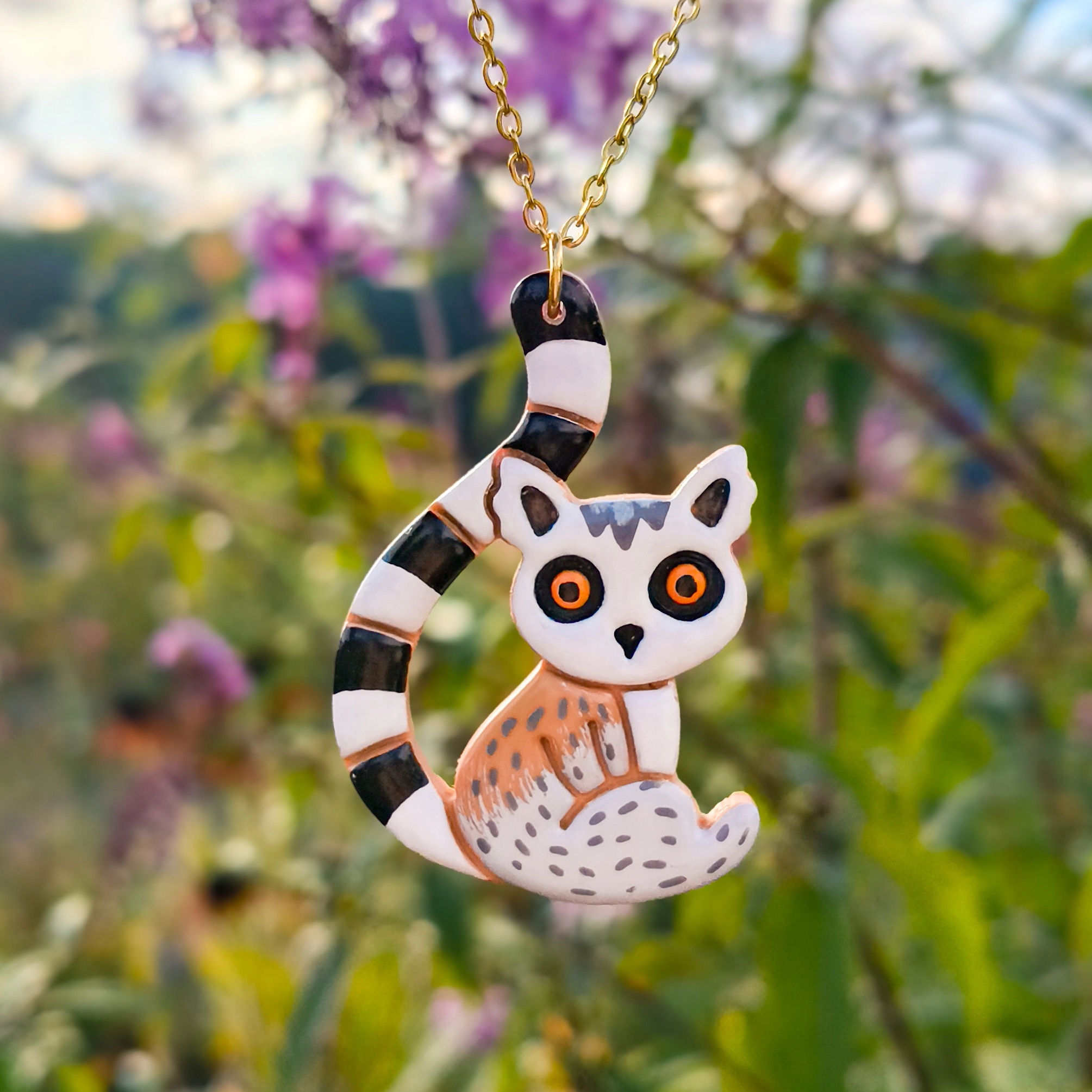 Náhrdelník s lemurem, amulet s přívěskem ve tvaru lemura, lemur, boho