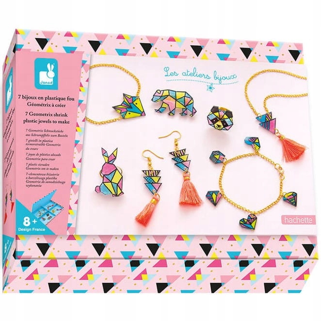 Janod Zestaw Kreatywny Do Biżuterii Z Kurczliwego Plastiku Geometrix 8+