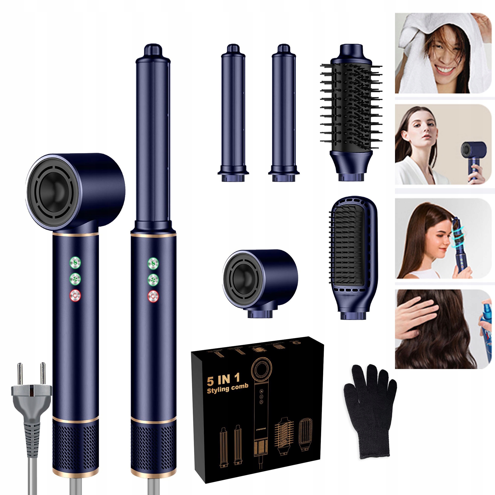 5V1 Sušička na vlasy Kartáč na vlasy Rotační ionizace 5v1 Sada
