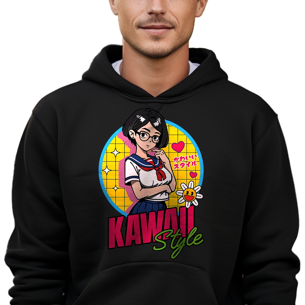 Mikina S Kapucí Pro Mládež Černá M Kawaii Anime Stylový Vzor