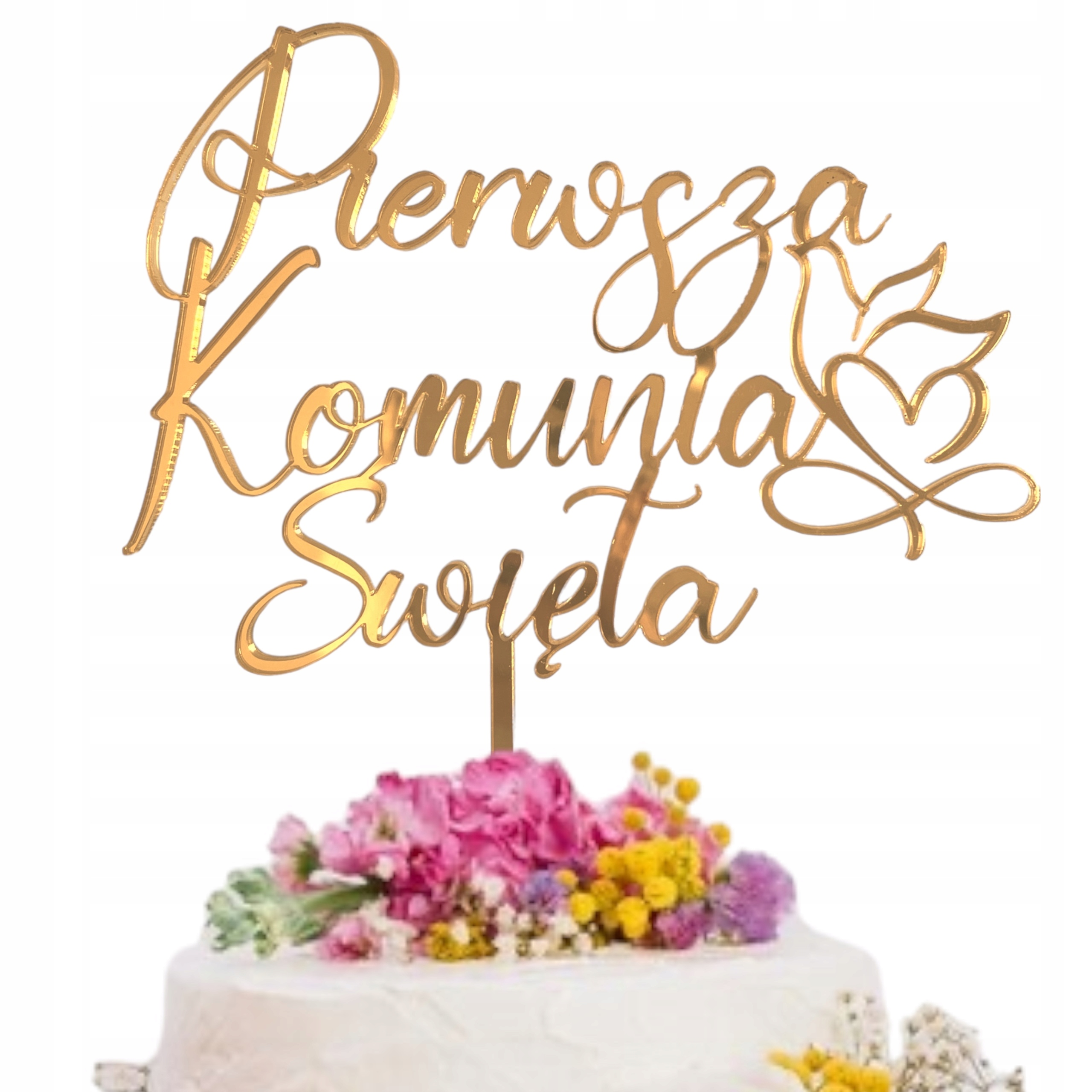 TOPPER KOMUNIJNY ZESTAW PIERWSZA KOMUNIA SWIETA IMIE NA BOK IHS ZLOTY Marka Kapart