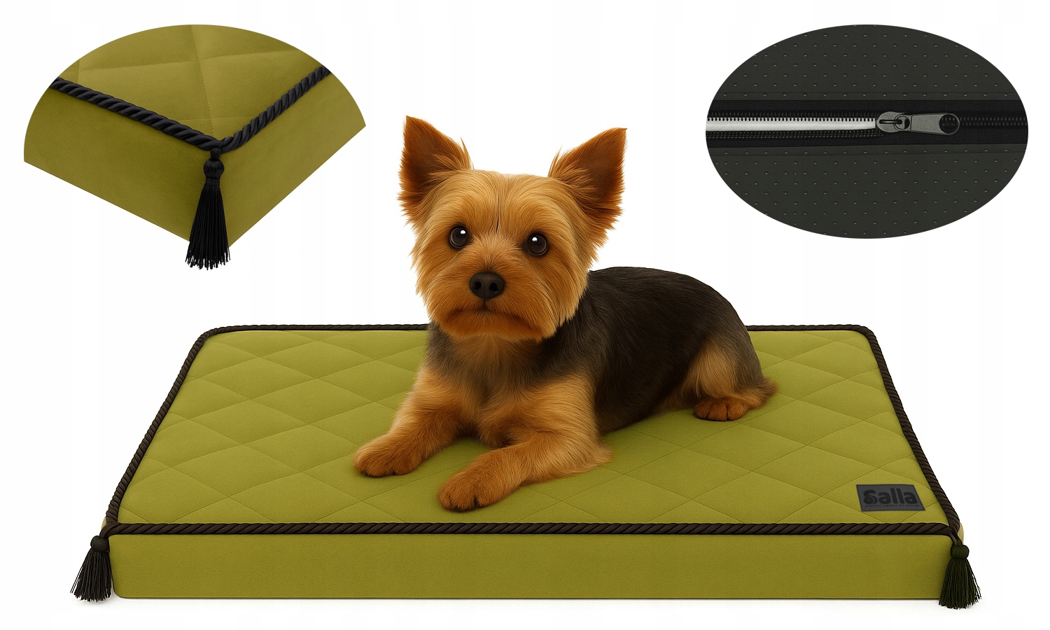 Levně Pelíšek Lehátko pro psa kočku pěnová matrace se zámkem 60x40 olivová