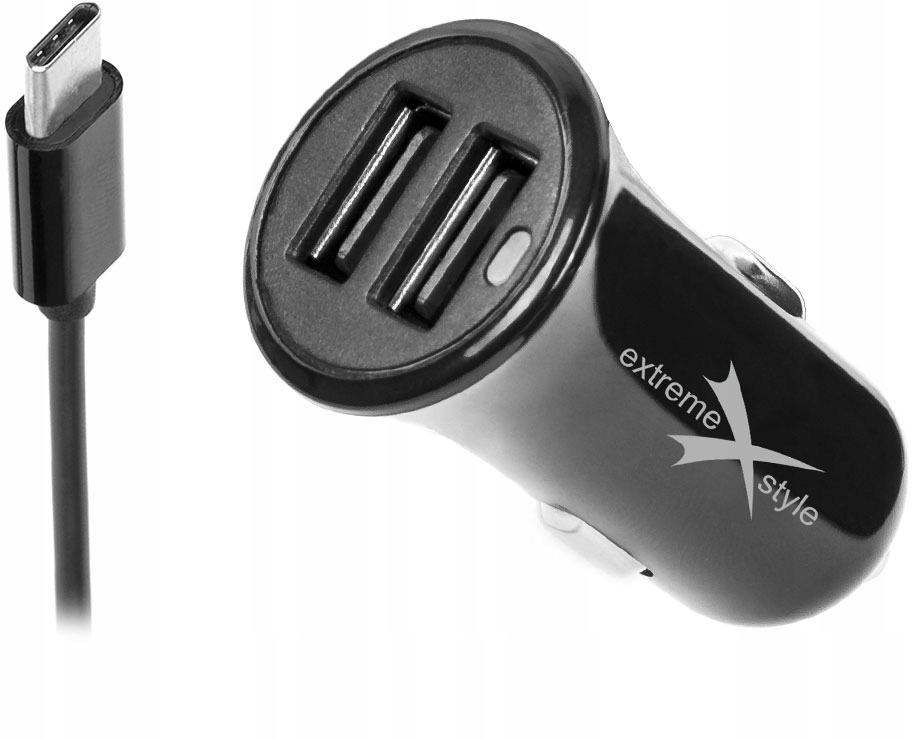 ŁADOWARKA DO ŁADOWANIA TELEFONU SAMOCHODOWA Z USB PODWÓJNYM I KABLEM USB-C