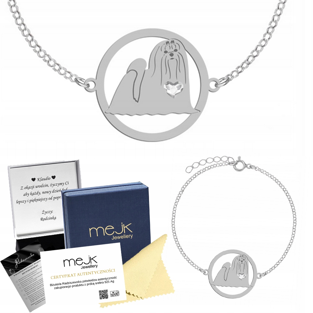 Stříbrný náramek s maltézským psem 925 Dárek Žena Šperky Gravírování