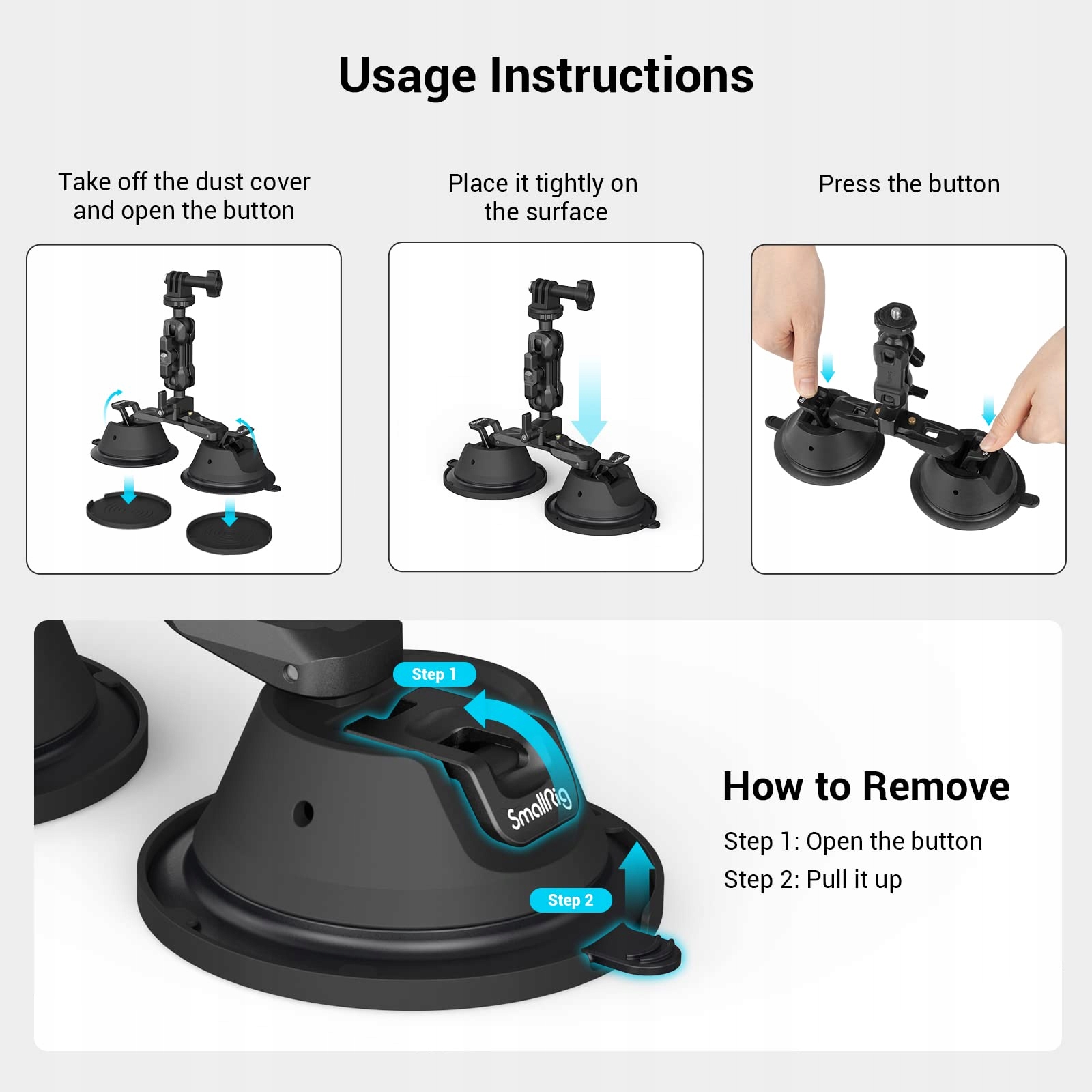 SMALLRIG Uchwyt Przyssawkowy Do Kamery GoPro Okno Samochodu DSLR 3 kg — miniatura 5