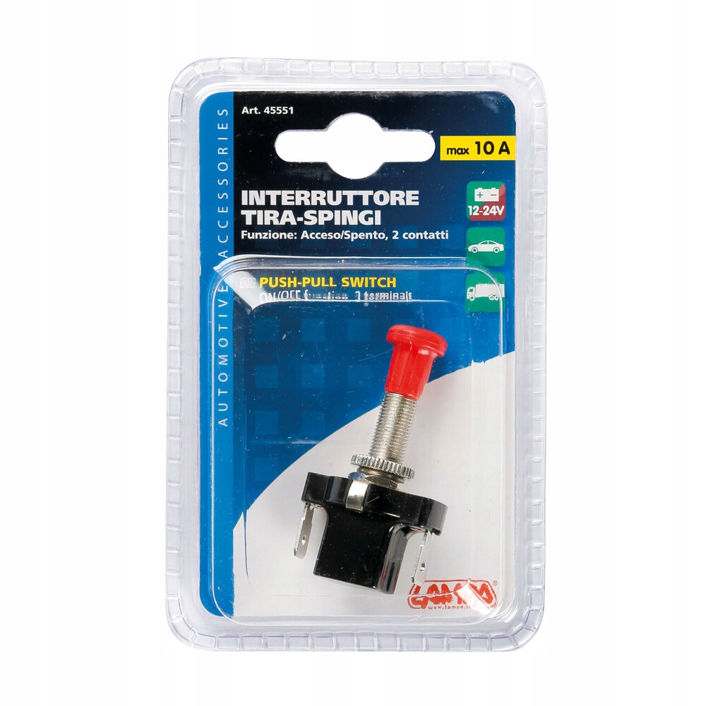 Przełącznik podciągowy PUSH-PULL 12V24V 10A Fi:9mm Numer katalogowy części 45551