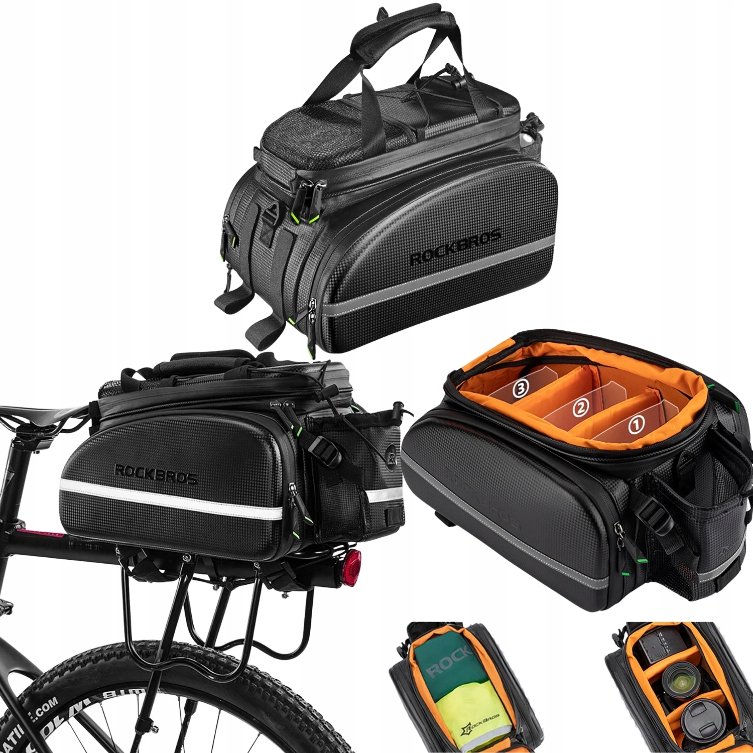 Sakwa Rowerowa Torba 35L Rozkładana Wodoodporna Na Bagażnik Czarna Rockbros