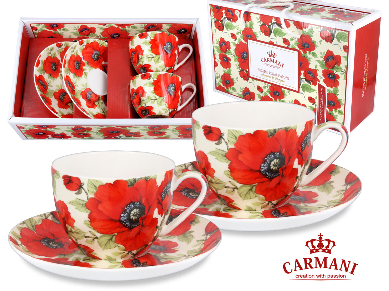 2 šálky v krabičce porcelánové máky jako dárek