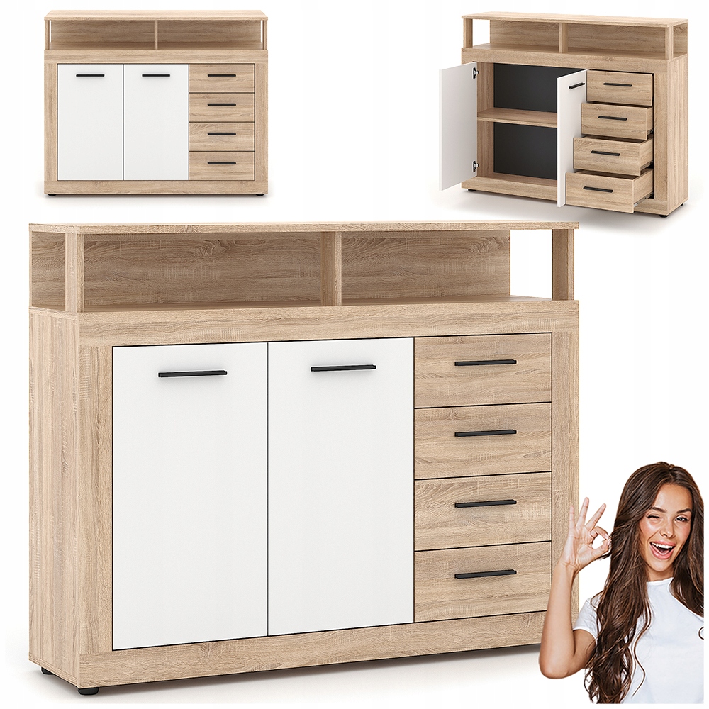Komoda s zásuvkami do obývacího pokoje, do předsíně, dřevěná, dub bílý, Blago, 120 cm