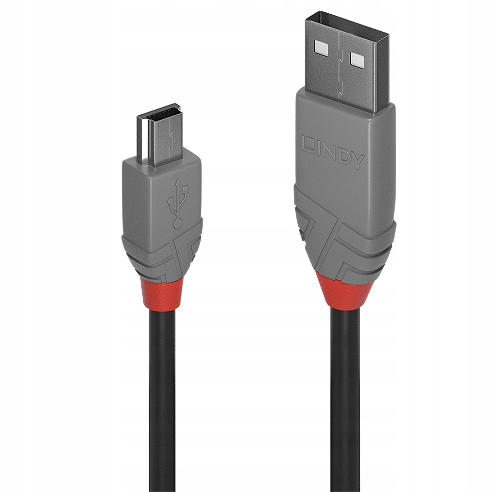 Lindy 36723 kabel USB 2 m USB A Mini-USB B Czarny, Szary