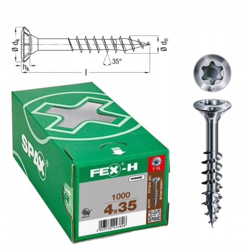 Šroub do oken Fex-h 4 x 35 Tx Wirox 1000 ks