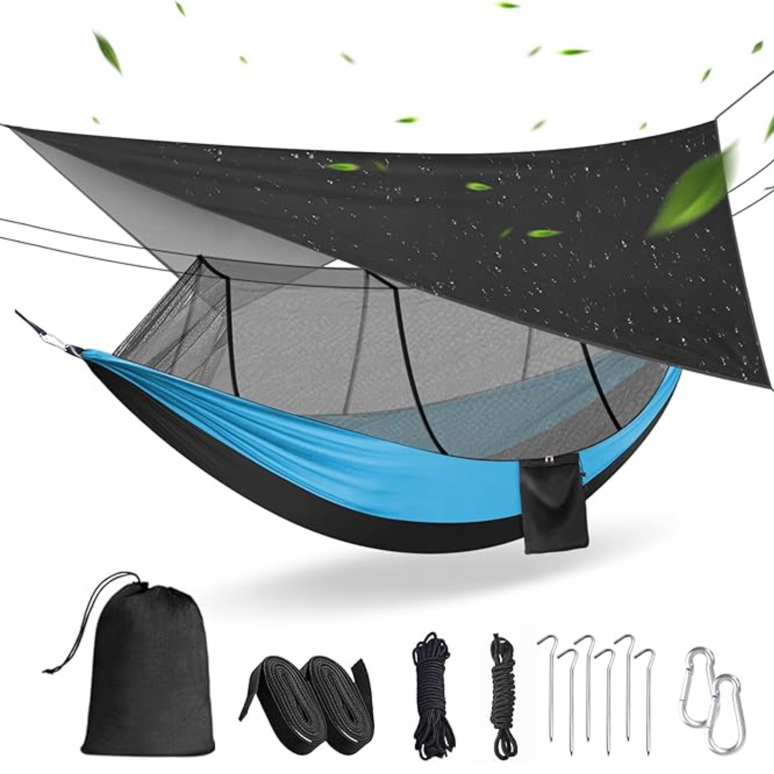 Hamak Turystyczny Z Moskitierą Kempingowy Wodoodporny 200 Kg Szary 290x140