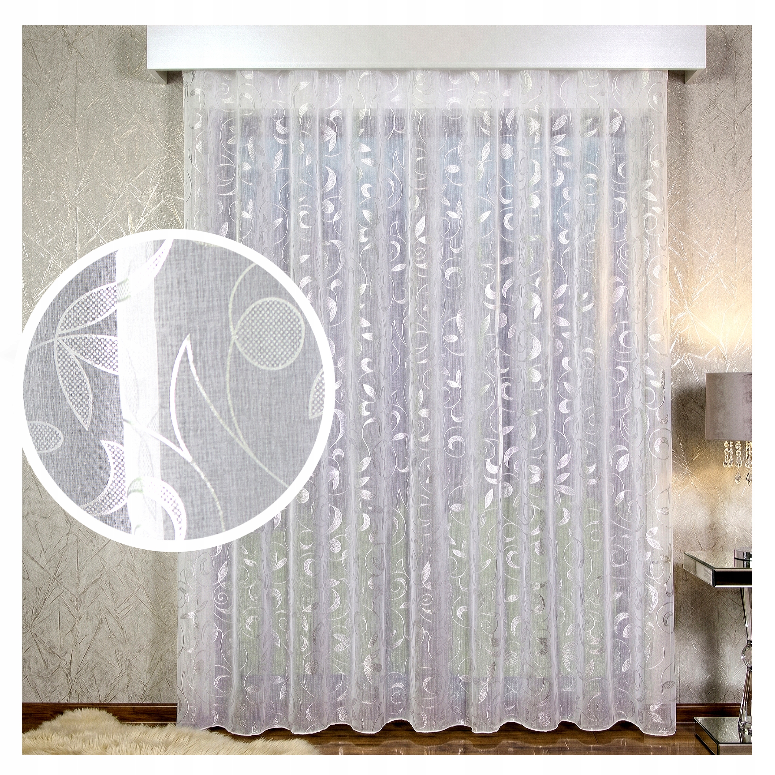 Záclona etaminová glamour stříbrný potisk s olověnkou Tunel 550 x 245 cm Valeria