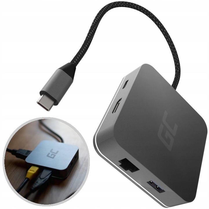 GREEN CELL STACJA HUB USB-C 3xUSB HDMI RJ-45 6w1