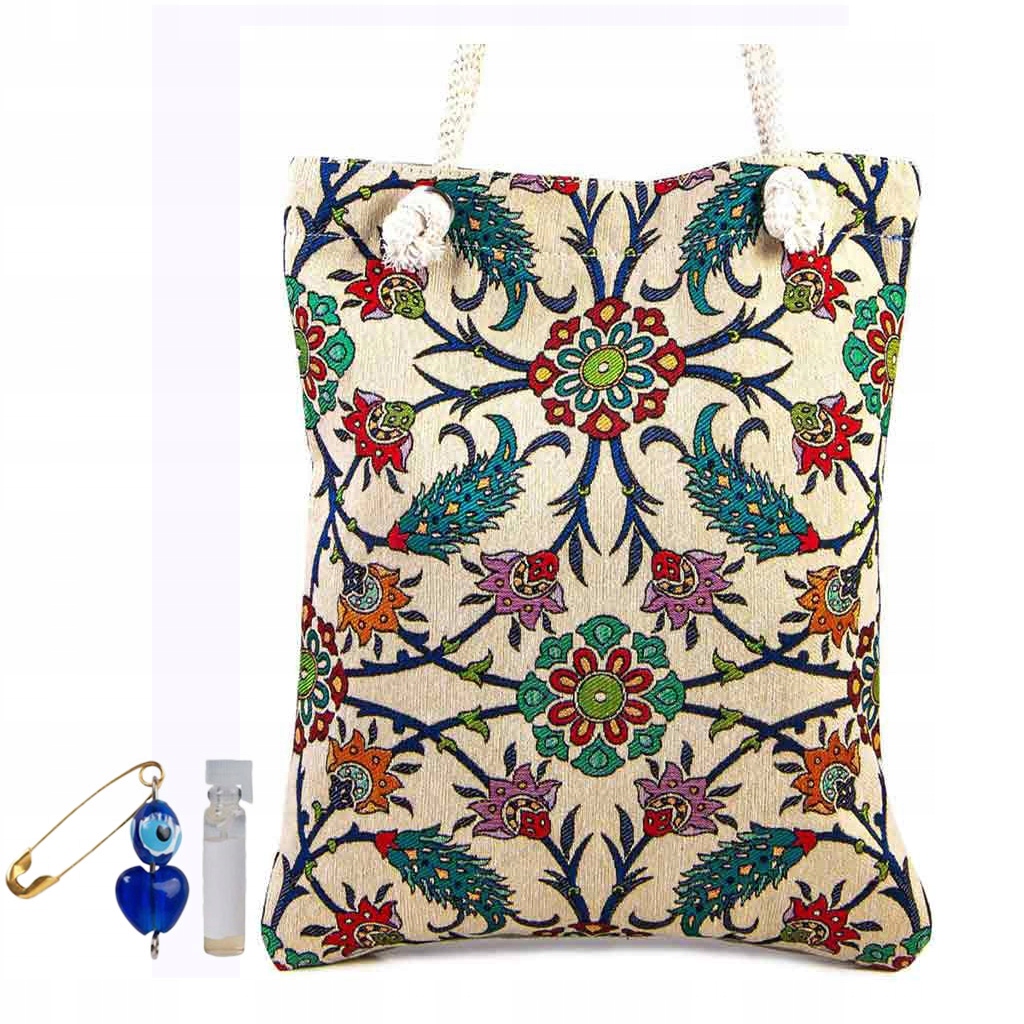 BEŻOWA GOBELINOWA TORBA W WZORY KWIATOWE