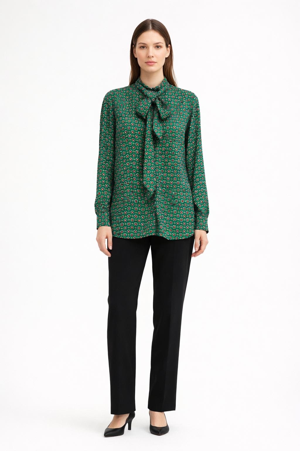 Pepe Jeans Zelená Halenka Se Zavazováním A Geometrickým Vzorem XL Xta