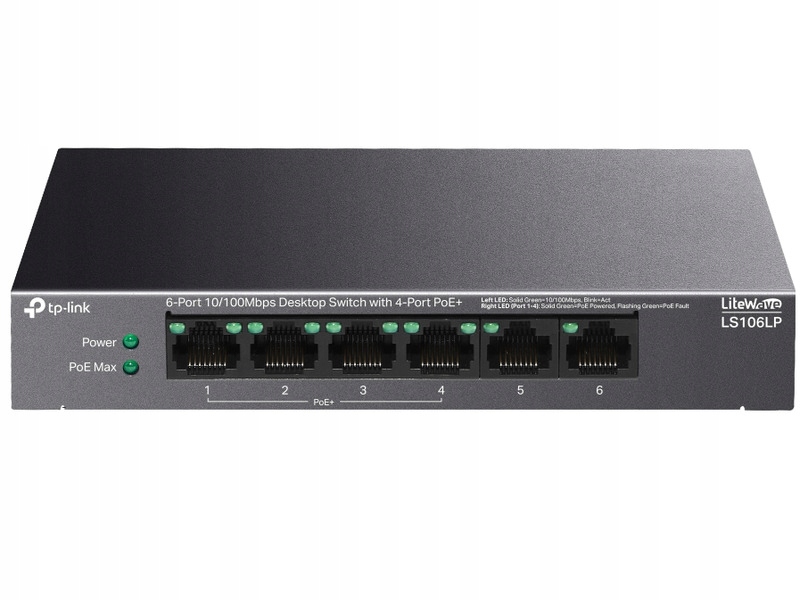 Switch Tp-link LS106LP Fast Ethernet, 6 portów, Funkcja PoE
