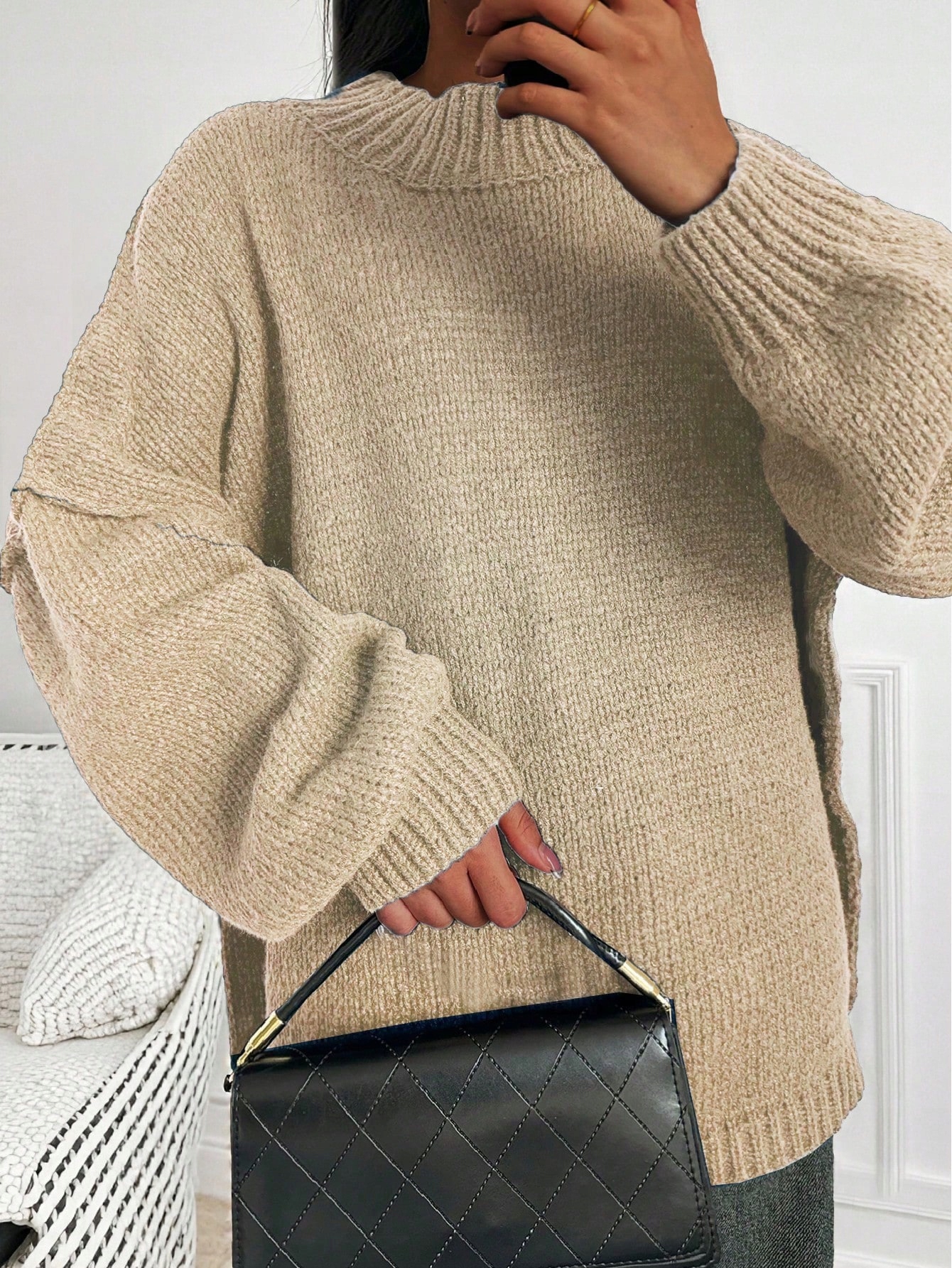 Dámský Oversize Svetr Béžový Se Sníženými Rameny Na Podzim Shein 4XL 48