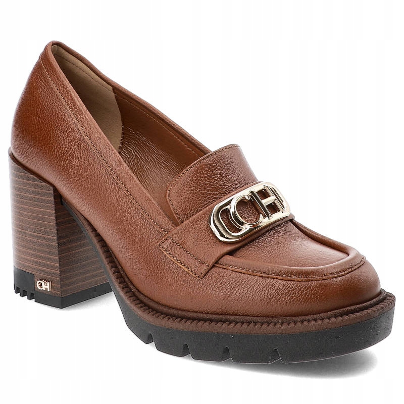 Hnědé polobotky CheBello Elegantní kožené boty na podpatku