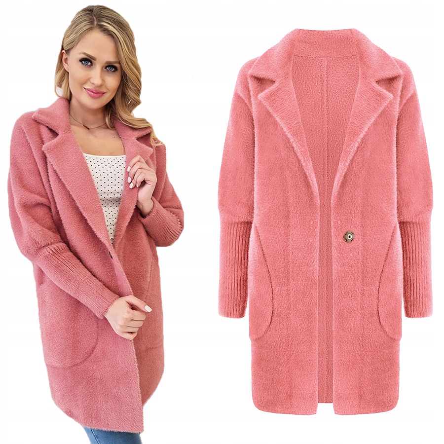 Alpaka Ciepły Płaszcz Narzutka Wełna Ciemniejszy Róż