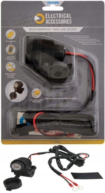 Oxford zásuvka na motocykl 12V 2xUSB 120cm
