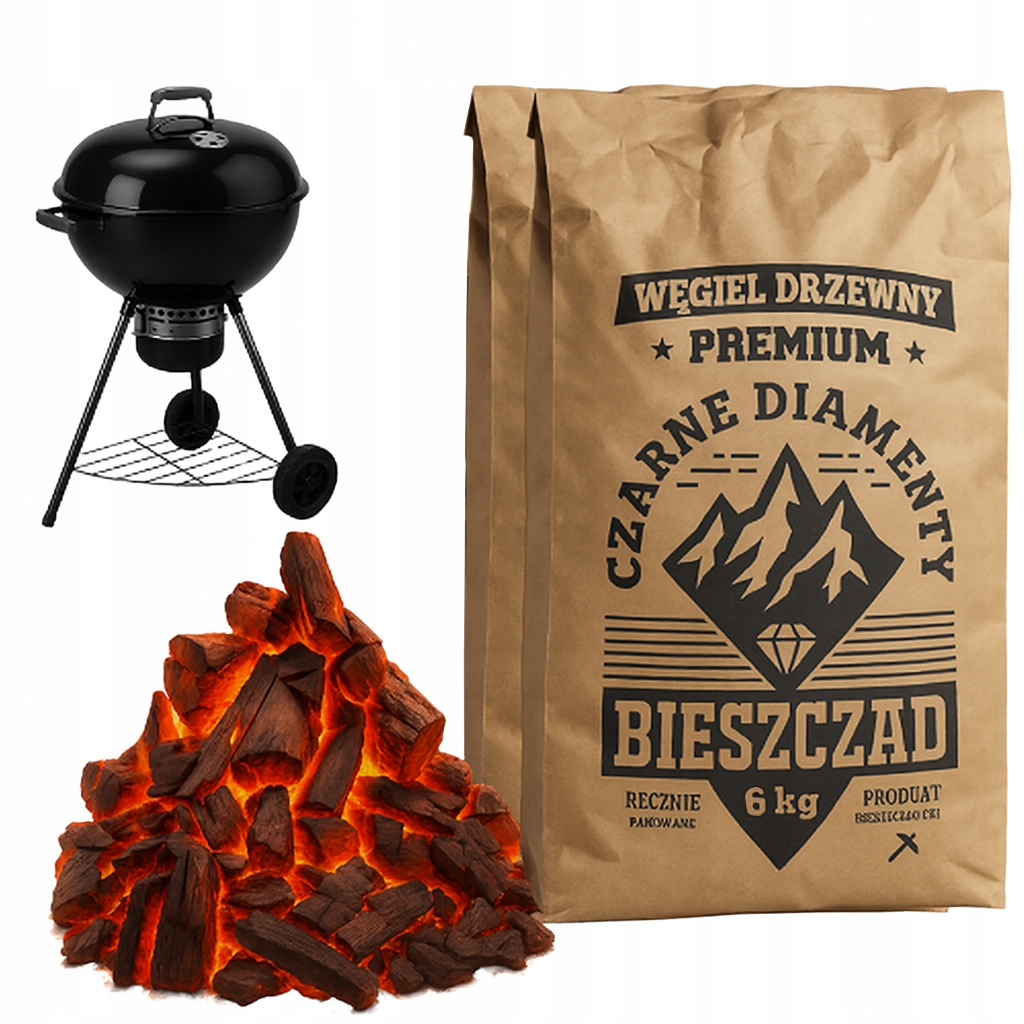 Węgiel Drzewny do Grilla 12 kg Bieszczad Czarne Diamenty Premium do grila
