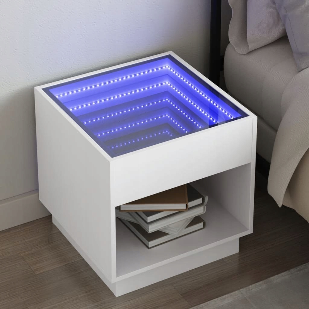 Nočný stolík s Led Infinity, biely, 50x50x50 cm
