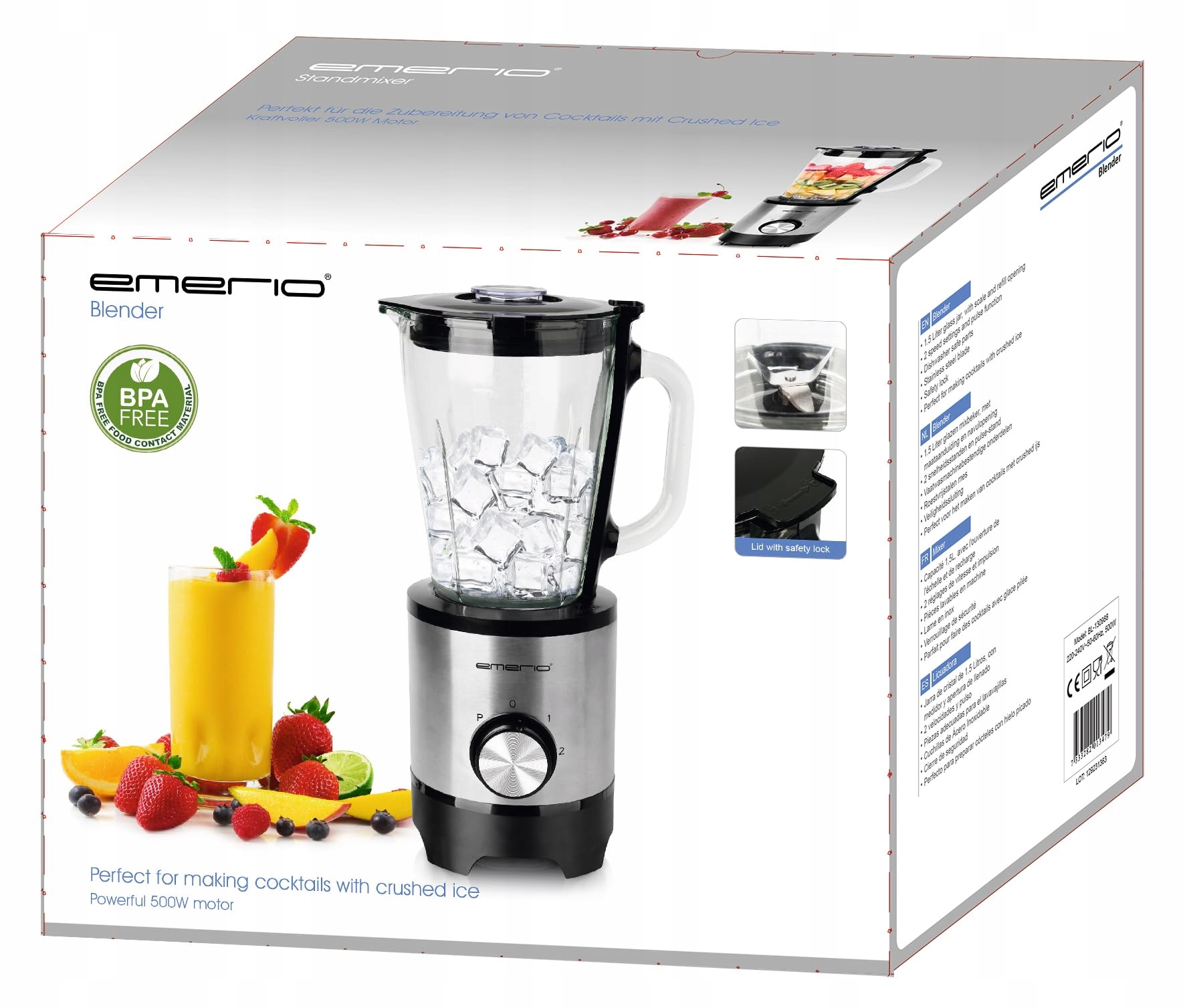 EMERIO Blender Kielichowy 1.5L Szkło BPA Free Kruszenie Lodu 500W — miniatura 7
